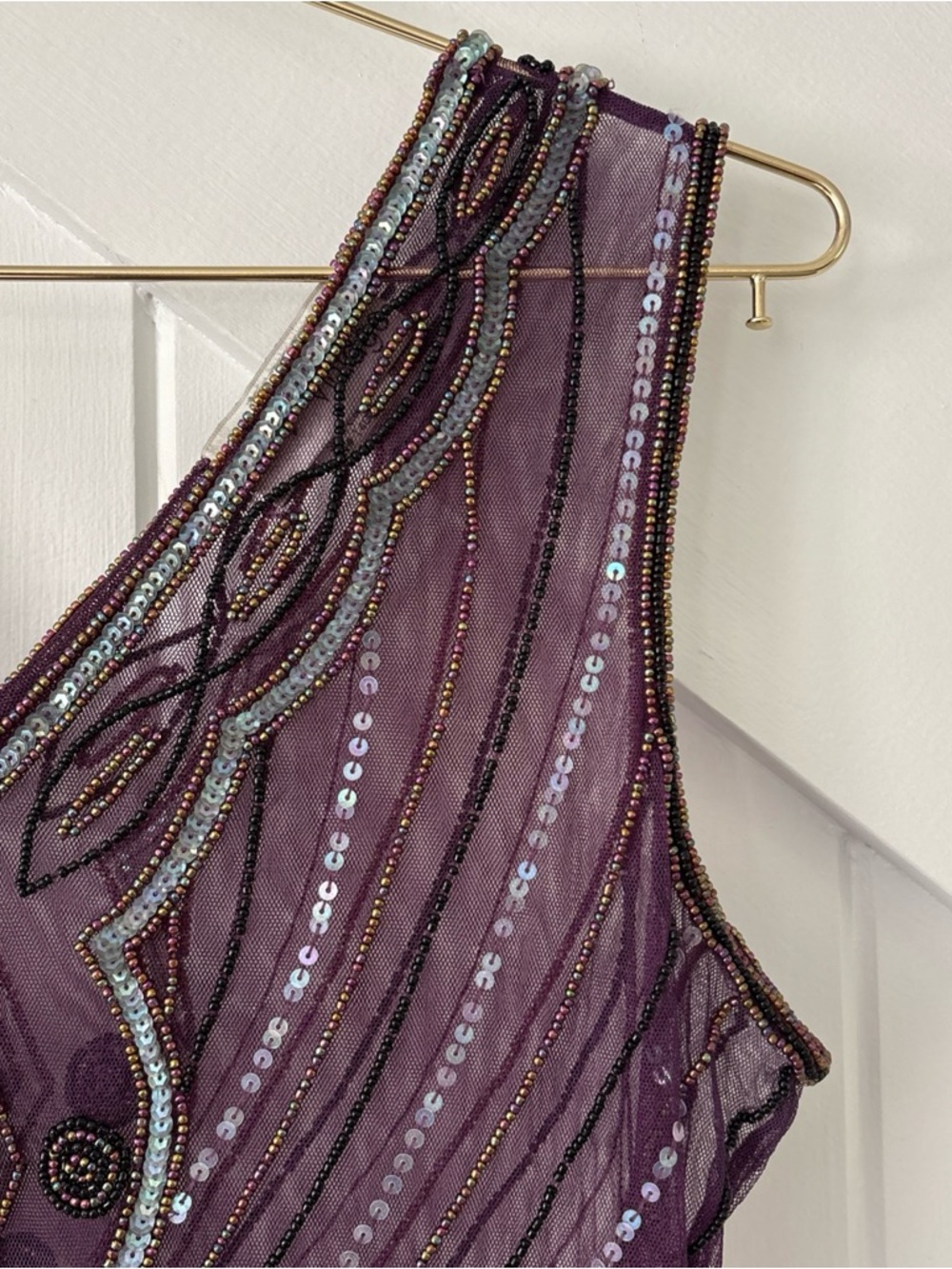 Unique Vintage 1920s Purple Beaded Dress Size Medium Sheer Sequins Sleeveless - Picture 5 of 14